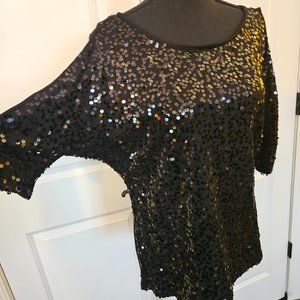 Bisou Bisou Black Glitter Cold Shoulder Top